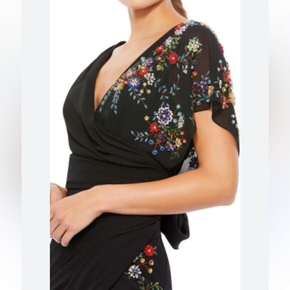 Ieena Mac Duggal Sz 4 Gown faux wrap multi floral beaded black dress #26530 - Picture 5 of 14